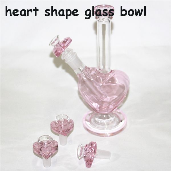 Nuevo Único Pink Love Forma de corazón Tazón de vidrio para cachimba Bong Tubería de agua 14 mm 18 mm macho Bubbler Heady Oil Dab Rigs Birdcage Percolador shisha fumar