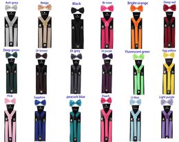 Nieuwe unisex volwassen 3 clips Suspenders Clip-on y Back Elastic met vlinderdas set verstelbare beugels kerstbruidcadeau 42 kleur