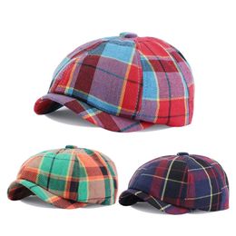 Nieuwe unisex klassieke plaid krantenkaps caps mannen vrouwen achthoekige hoed retro platte pet detective kunstenaar schilder baret hoeden irse hoed boina