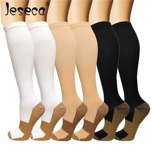 Nouveau unisexe mode Compression longues chaussettes course Sport soins de santé sous-vêtements pression varices soutien genou chaussettes hautes X0710