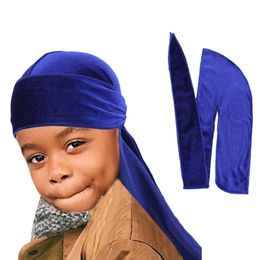 Nieuwe Unisex Kinderen Velvet Durags Bandana Turban Hoed Doo Rag Golven Cap Hoofdband Wraps Sjaals Afrcische Jongens Meisjes Mode Hoofd Sjaal