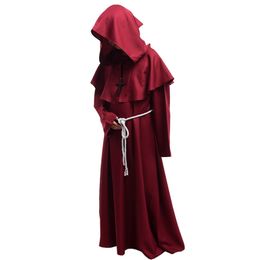 Nouvelle robe médiévale unisexe à capuche vintage Frère Cowled Halloween Fancy cosplay prêtre moine robe manteau robe noire marron marron 192Q