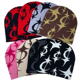 Nieuwe unisex slouchy winterhoeden sterren en maanpatroon mannen en vrouwen warme muts casual vijfpuntige ster decor winter gebreide mutsen