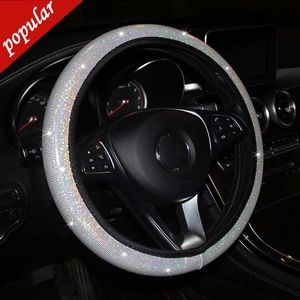 Nouveau universel 38mm couverture de volant de voiture Faux cuir strass Imitation diamant anti-dérapant couverture de volant pour femmes fille