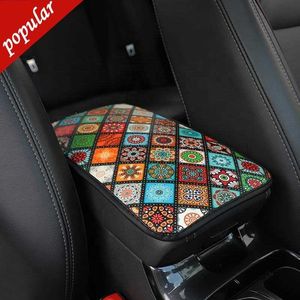 Nouveau universel voiture accoudoir couverture tapis en cuir Style ethnique impression étanche antidérapant boîte de rangement Pad Auto style intérieur accessoires