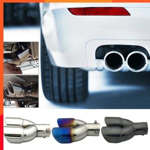 Nieuwe Universele Auto Uitlaat Trim Muffler Pijp Staart Rvs Gebogen Dubbele Outlet Auto Decoratie Chrome Uitlaat Auto Styling