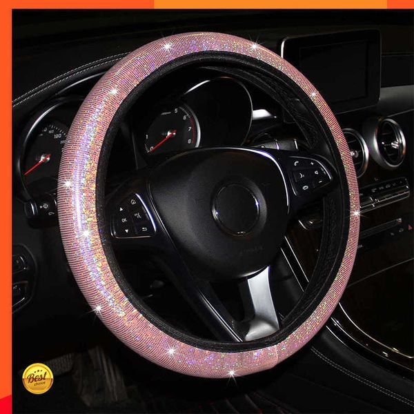 Nouvelle couverture de volant de voiture universelle 38 cm faux cuir strass Imitation diamant anti-dérapant rose couverture de volant pour les filles