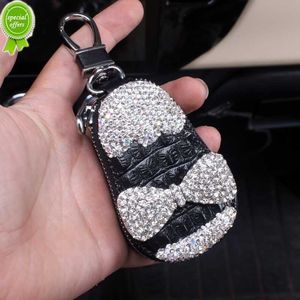 New Universal Leather Car Key Case Cute Bowknot Crystal Rhinestone Driver's license Holder Car Key Bag Wallets Keychain Accessories