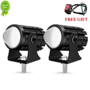 Nieuwe Universal Motorcycle LED -koplamp Mini Projector Lens Dual Color voor ATV Scooter Driving Light Auxiliary Spotlight Voorlamp