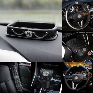 Nieuwe Universal PU lederen stuurwiel Cover Bling Rhinestone Car Interior Decro met Crystal Crown Accessories Black