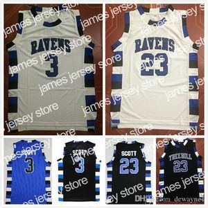 New University NCAA One Tree Hill Ravens Basketball Jersey Brother Movie 3 Lucas Scott 23 Nathan Scott Noir Blanc Bleu expédition de baisse