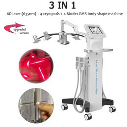 Nieuwe upgrade 6D Lipolaser Slankmachine EMS Cryo Pads Slim vetverwijderingsdiode Laser 635 nm Rood gewichtsverlies Cavitatie Cavitatie Lichaamsvorm Skintighten Verminder cellulitis