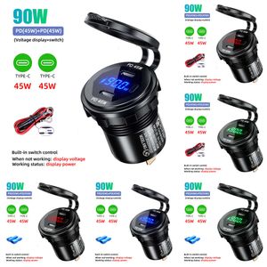 Nouvelle mise à niveau en aluminium 90W Double voiture USB Chargeur Pobite 12V / 24V Adaptateur de sortie étanche Charge rapide 4.0 PD pour le bateau SUV RV Sedan