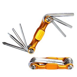 Outils de réparation de vélo pliant 7 en 1 Kit d'outils de vélo de fixation Clé Tournevis Chaîne Outils multifonctions de cycle en acier au carbone