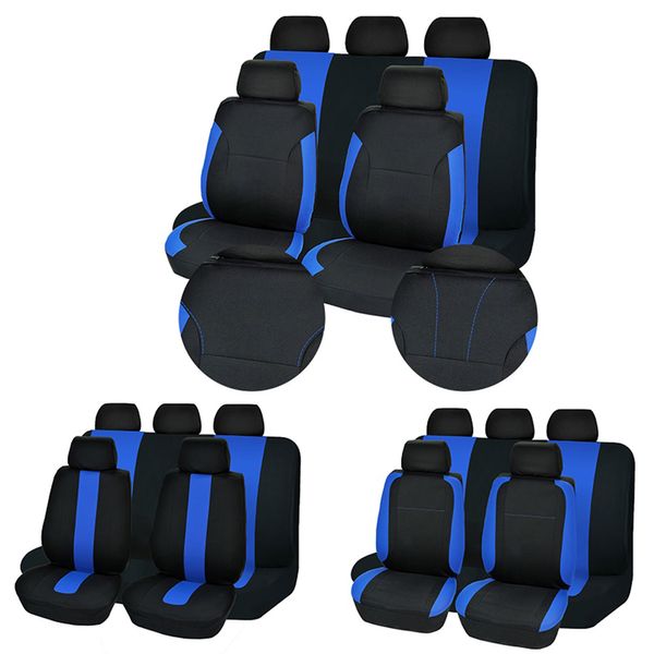 Housses de siège de voiture universelles en Polyester, 4/9 pièces, bleu sportif, ensemble complet, accessoires compatibles avec Airbag, pièce intérieure automobile