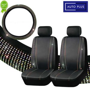 Nouvelle mise à niveau des housses de siège de voiture de taille universelle adaptées à la plupart des housses de siège pour femmes en diamant coloré avec housse de volant