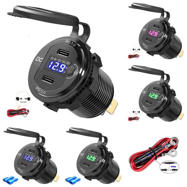 Nouvelle mise à niveau USB C Chargeur Socket Fast Charge Dual 55W PD3.0 PORTIE DE PORTIE AVEC VOLTMETER LED pour 12-24V Car Marine RV Motorcycle