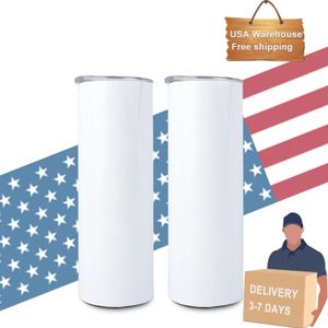 Nouveau US CA Stock 20oz en acier inoxydable tasses sublimation blancs slim gobeurs droits bouteille d'eau extérieur vide de camping isolée 0511