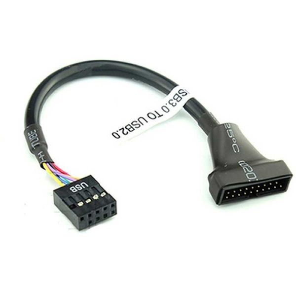 Nueva placa base USB 2,0 de 9 pines hembra a 20 pines 3,0 carcasa macho adaptador Cable negro 10cm 480Mbps 3,0 datos