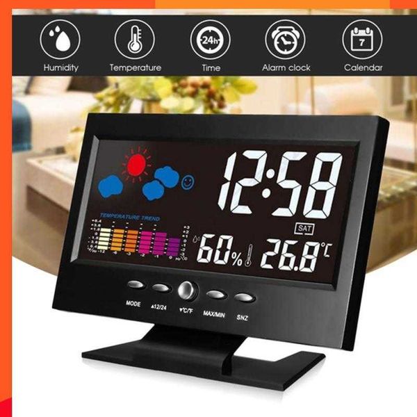 Nuevo reloj Usb estación de pronóstico del tiempo activado por voz 8082t temperatura humedad electrónico colorido hogar inteligente 2023 Digital interior