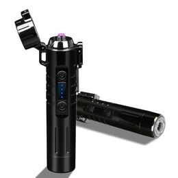 Nieuwe USB-plasma Dual Arc Pulse Vlamloze metalen winddichte elektrische aansteker Multifunctioneel met scheermes voor herencadeau