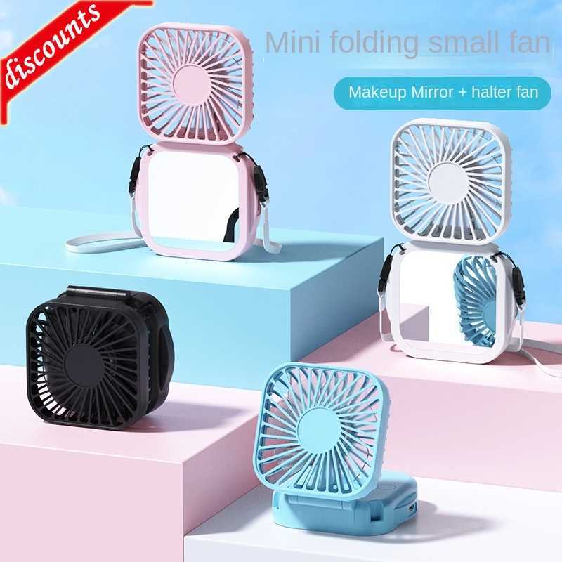Yeni USB şarj edilebilir makyaj aynası cep fan masası ofis masa sessiz fan açık hava asılı boyun katlanır el taşınabilir mini fan