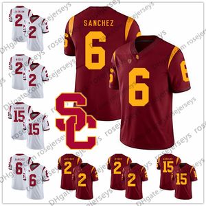 USC Trojans # 2 Adoree 'Jackson Robert Woods 6 Mark Sanchez 10 Brian Cushing 15 Nelson Agholor 8 Nick Perry Maillot Vintage Rouge Blanc