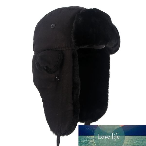 Nuevos sombreros con orejeras Ushanka Invierno cálido Sombrero de bombardero negro Hombres Faux Fur estilo ruso gorros de aviador Precio de fábrica diseño experto Calidad Último estilo Estado original