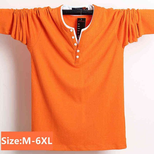 Nouveau V-Neck Hommes T-shirt Plus La Taille À Manches Longues Surdimensionné 6XL 5XL 4XL Lâche Gris Solide Noir Orange Armée Vert Streetwear Pull T220808