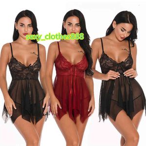 Nouveau col en V jolies femmes chemise de nuit dentelle tissu sous-vêtements transparent lingerie chemise de nuit 211208