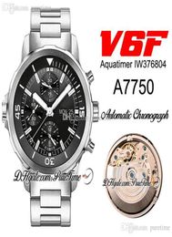 Nouveau V6F V3 376804 Marqueurs de bâton de cadran noir ETA A7750 Chronograph Automatic Mens Watch Bracelet en acier inoxydable Édition Pureti2754577