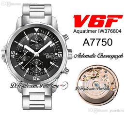NOUVEAU V6F V3 376804 Marqueurs de bâton de cadran noir ETA A7750 Chronograph Automatic Mens Watch Bracelet en acier inoxydable Edition Pureti1207447