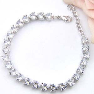 10 pièces/lot bijoux en forme de coeur blanc topaze pierres précieuses Bracelets dame mariage fiançailles 925 argent Zircon Bracelets cadeau de la Saint-Valentin