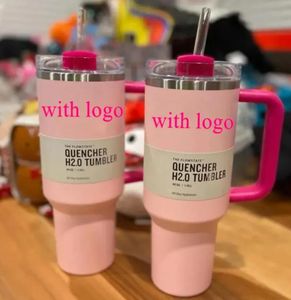 Amerikaanse voorraad ROZE Flamingo 40oz Quencher H2.0 Koffiemokken Cups outdoor camping reizen Auto cup RVS Tumblers Cups met siliconen handvat Valentijnsdag Cadeau GG0111