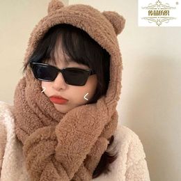 NUEVO VALOR Little Bear Buff, engrosaron dos capas en el invierno de otoño, esponjosas, románticas y lindas orejas de estudiante con capucha y cálidas calientes