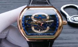 Nouvelle Vanguard Yachting Rose Gold Case V45 S6 Yacht Skeleton Blue Dial Automatic Mens Watch Leatherrubber Sprap Sport Watches Hello3774831