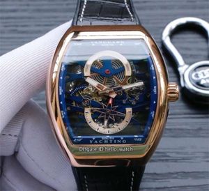 Nieuwe Vanguard Yachting rosé gouden kast V45 S6 YACHT skelet blauwe wijzerplaat automatisch herenhorloge lederen rubberen band sporthorloges hello4475481