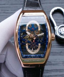 Nouvelle victoire Yachting Rose Gold Case V45 S6 Yacht Skeleton Blue Dial Automatic Mens Watch Leatherrubber Sport Sport Watches Hello1223504