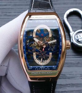 Nouvelle Vanguard Yachting Rose Gold Case V45 S6 Yacht Skeleton Blue Dial Automatic Mens Watch Leatherrubber Sport Sport Watches Hello2469747