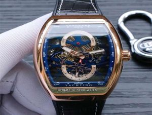NIEUWE VANGUARD Yachting Rose Gold Case V45 S6 Jacht Skelet Blue Dial Automatic Mens Watch Leatherrubber Strap Sport Watches Hello4233494