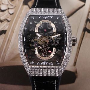 Nieuwe Vanguard Yachting V45 S6 Black Skeleton Dial Automatic Mens Watch Steel Case Diamond Bezel Leather/Rubber Sport High Quality Watches