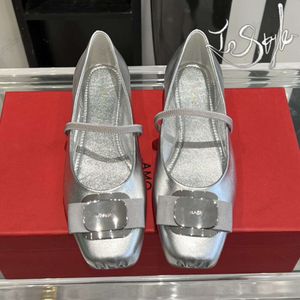 Nieuwe Vara Plate Ballet Flat SF Designer Schoenen Dames Loafers Zilver Casual Jurk Pak Schoeisel Merk Salvatoity Slip On Maat EUR 35-40