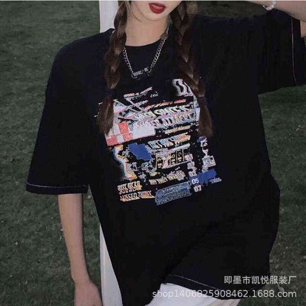 New Vein Fault Camiseta suelta Alien News Illustrated Impreso Casual Sport Par Mismo manga corta T220721