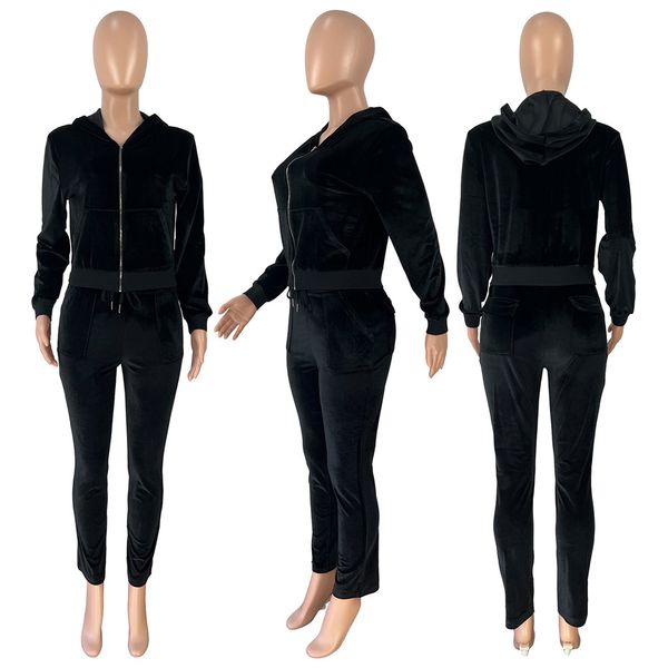 Nuevos chándales de terciopelo para mujer, trajes deportivos de otoño e invierno, chaqueta y pantalones con capucha de manga larga, conjuntos de dos piezas, trajes de terciopelo, trajes para correr informales, ropa deportiva 8284