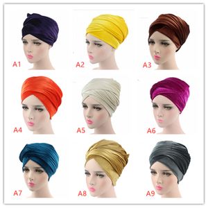 Nieuwe fluwelen tulband warm handige winter fluwelen hoed kleurrijke moslim lange staarthoed voor outdoor verpakte hoofd sjaal voor vrouwen A07