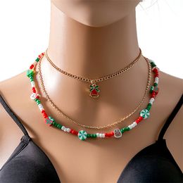 Collier multicouches de noël pour femmes, nouvelle mode polyvalente, cloche polyvalente, bonhomme de neige, flocon de neige, goutte d'huile, pendentif, bijoux pour femmes