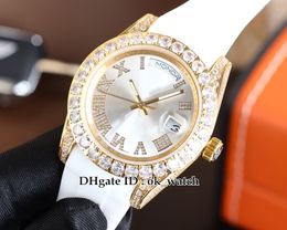 Nouvelle version 40mm Date Automatic Mens Watch 228348 228345 228396 228349 Big Diamond Diamond Silver Dial Gents Gents Watchs Rose Gold Case White Rubber Strap