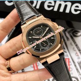 Nouvelle version montre de luxe de haute qualité hommes 40mm 5990 1A-001 date bracelet en cuir Asie mouvement à quartz transparent mode hommes219S