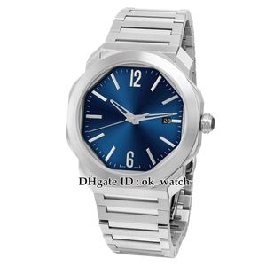 NIEUWE VERSIE Octo 102031 102856 Automatische heren Watch Silver Case Blue Dial Stainless Steel Band 41 mm heren Nieuwe datum sport horloges