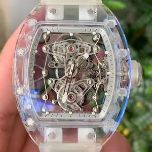 Nueva versión Reloj transparente con ruedas de esqueleto para hombre, cuerda automática, deslizamiento suave, cristal de zafiro de segunda mano, reloj ETA de alta calidad, todas las funciones funcionan